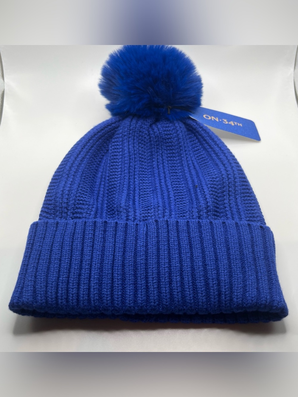 On 34th Boxed Rib-Knit Beanie, Blue, One Size, MSRP $48